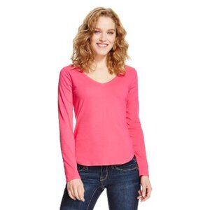 Merona Women's Long Sleeve V-Neck Layering Cotton Tee, So Pink, Small